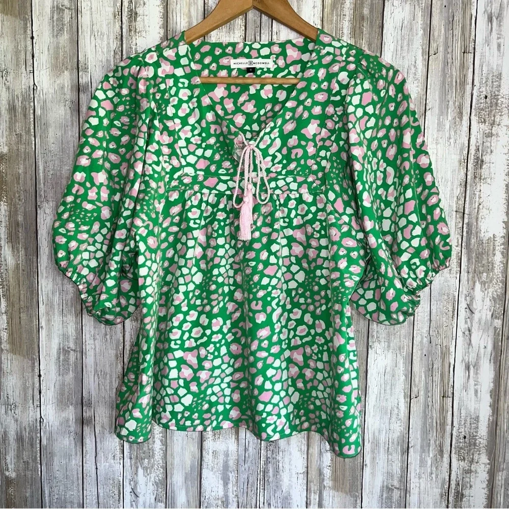 Michelle McDowell Green Leopard Blouse - Picture 2 of 6